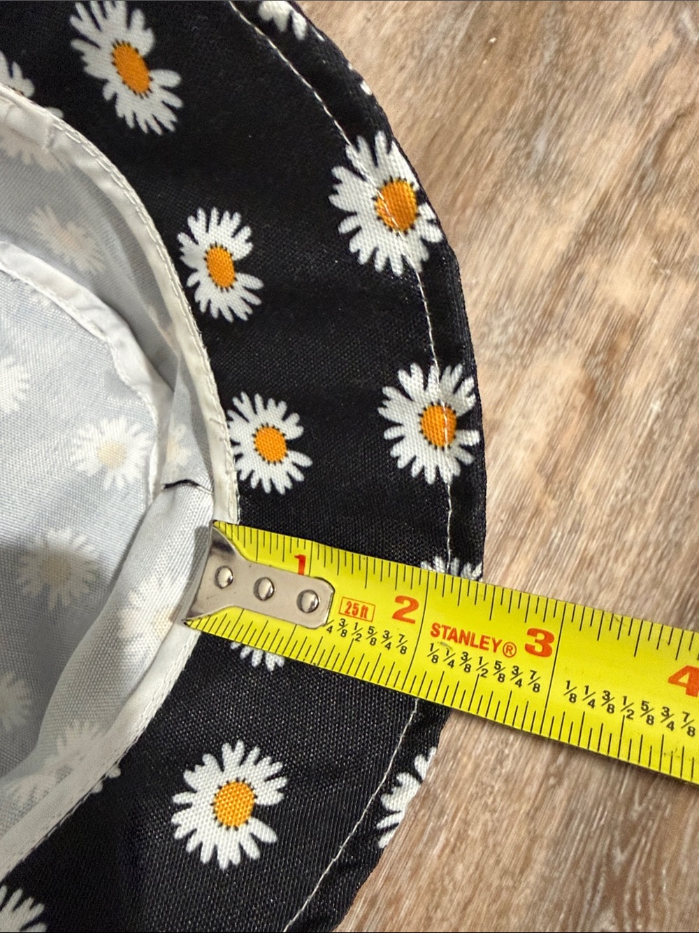 Bucket Hat All Over Daisy Pattern Black and White Whimsical Summer Hat - Picture 8 of 15